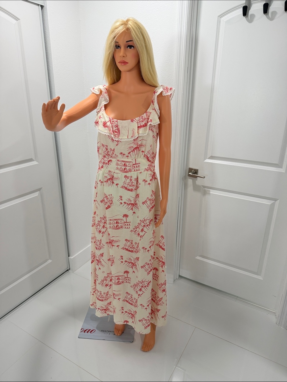 Emerson Fry Cream Maxi Dress with Pink Toile Print